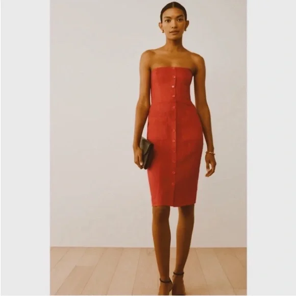 NWT 2025 Collection Reformation Strapless Linen Prescott Fitted  Dress Sz US 6 - Picture 2 of 8